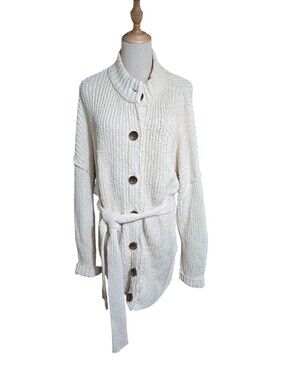 Free People Brooklyn Belted Cream Button-Front Belted Knit Cardigan